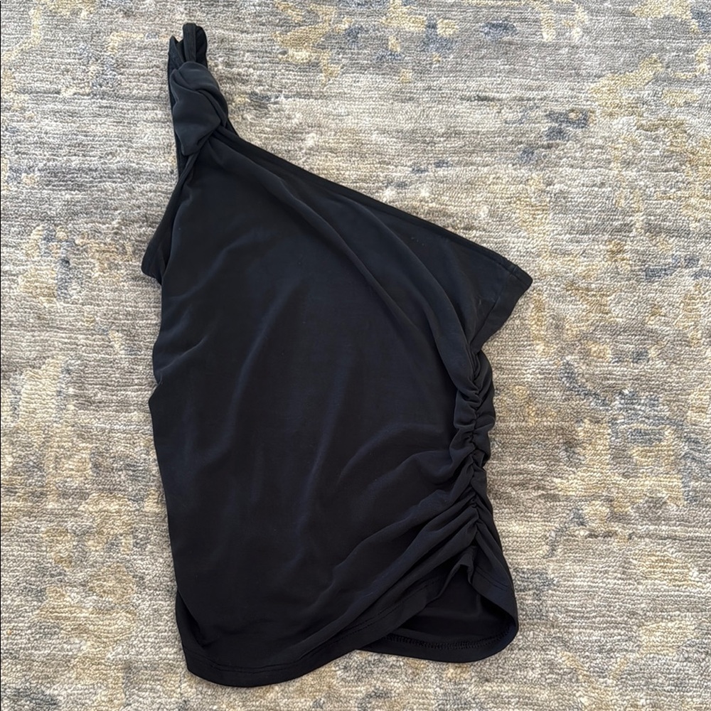 Free People One Shoulder Black Ruched Top
